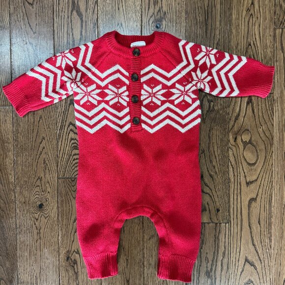Hanna Andersson Baby Holiday Fair Isle Romper In Combed Cotton Scandi 3-6 months - Picture 1 of 5